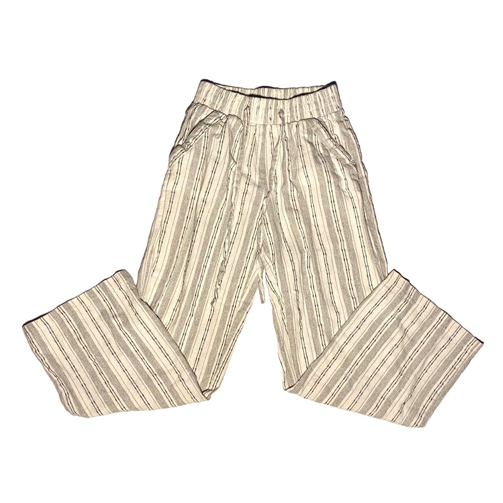 Sienna Sky Wider Leg Cotton-Blend Striped Pants. Off white, black stripes.